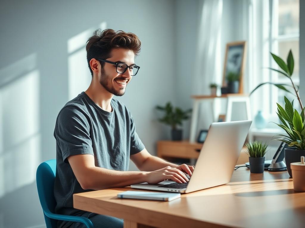 Persona trabajando de forma remota con un portátil en su escritorio